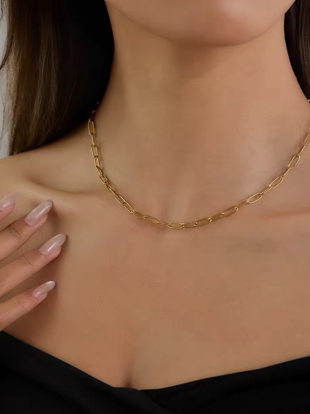 18K Gold Plated Paperclip Chain Neclace - Picture 4 of 6
